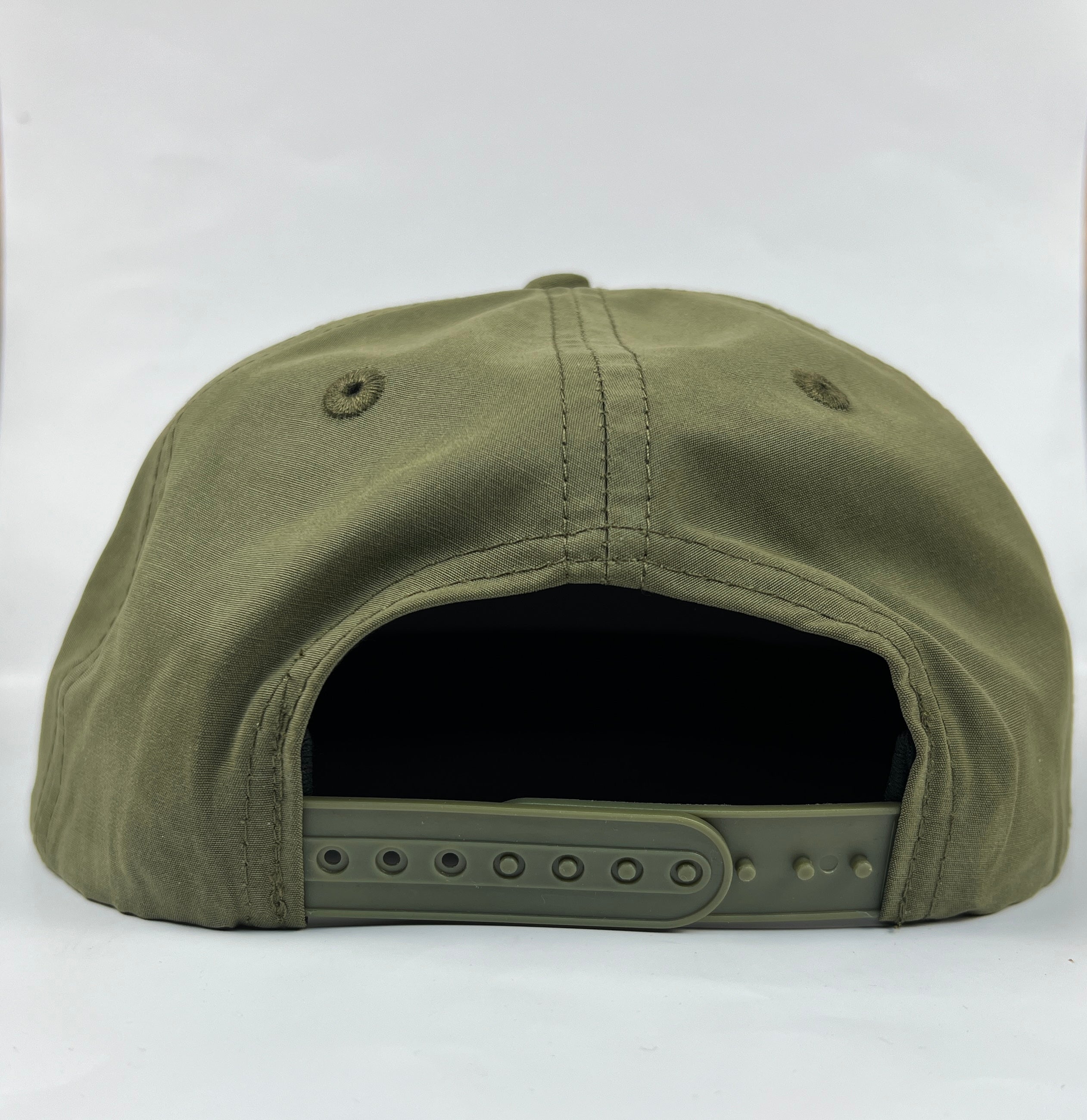 Olive Nylon Snapback with discount Burned Leather