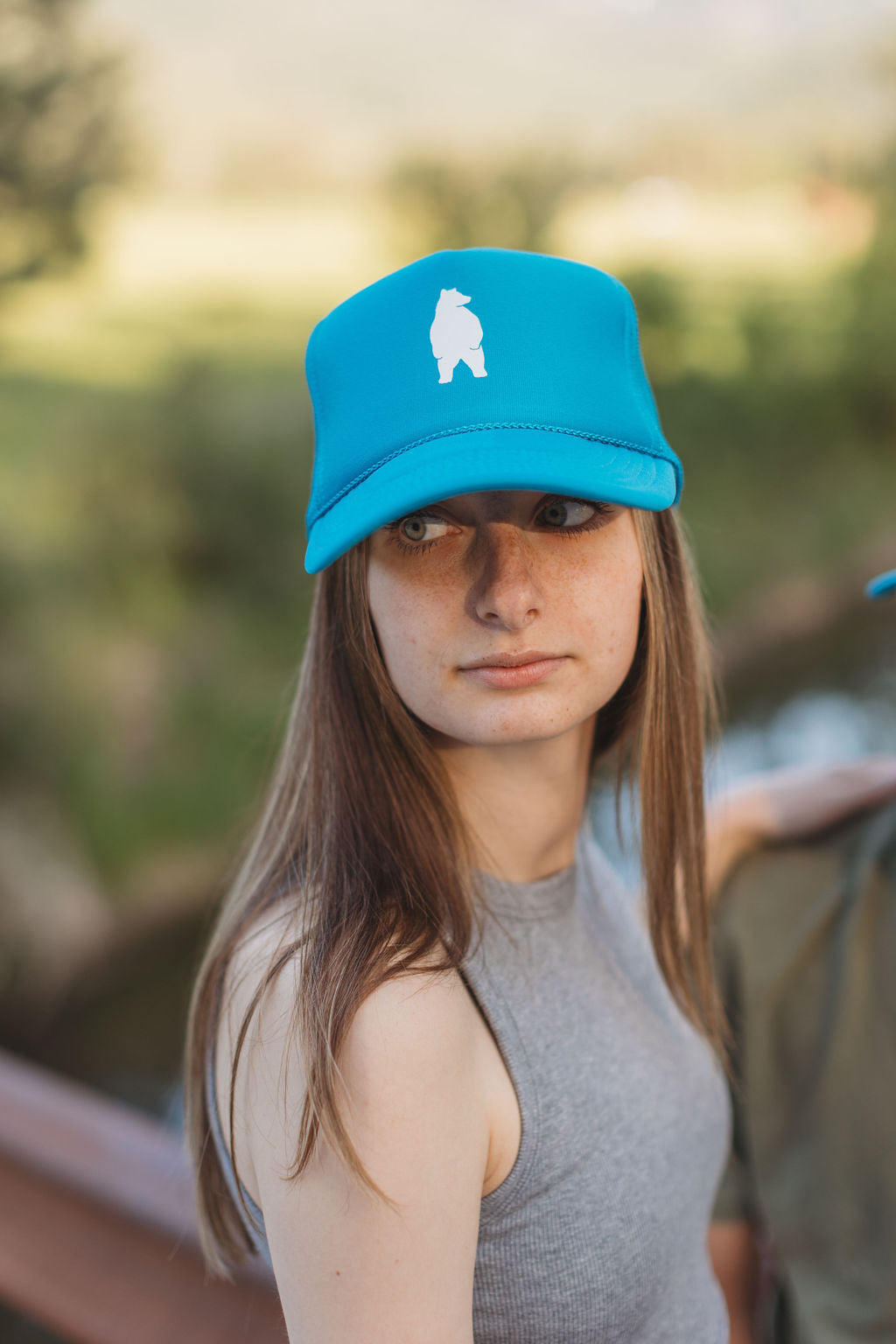 Hey Bear! Adult Trucker Hat- Turquoise