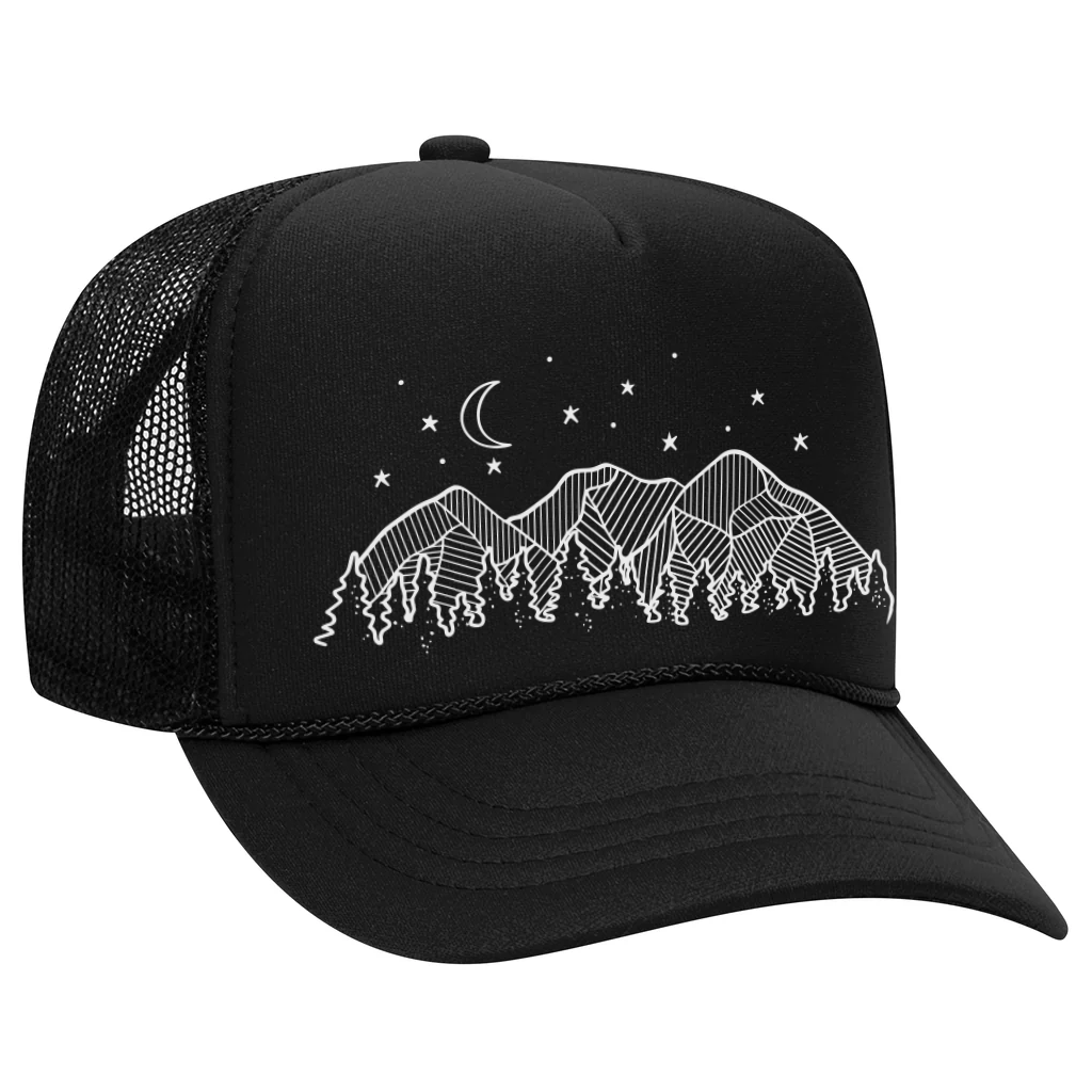 Kid Night Sky Trucker Hat: Black