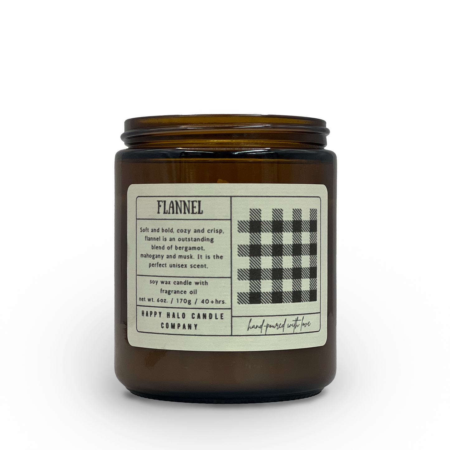 Happy Halo Candle Co- 6oz Amber Jar- Flannel