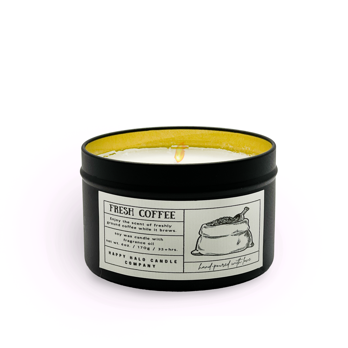 Happy Halo Candle Company-  Black Tin 6oz- Fresh Coffee