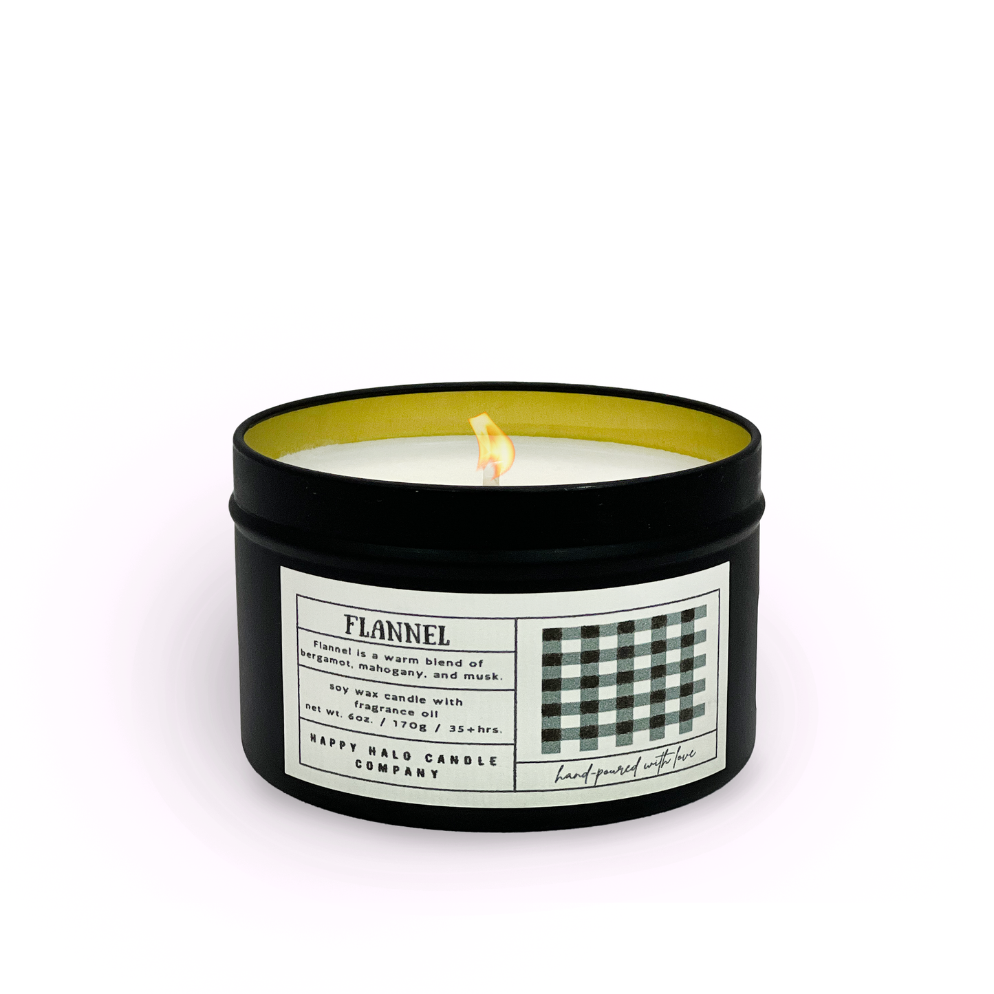 Happy Halo Candle Company-  Black Tin 6oz- Flannel